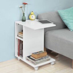 Sobuy Fbt48-W, Side Table End Table On Wheels With 2 Storage Shelves & Tablet Holder,white,w45Xd35Xh57.5 - thumbnail 2