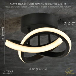 Happy Homewares Modern Led Black Ceiling Light With Swirl Thick Metal Strip Creates 1253 Lumens - thumbnail 6