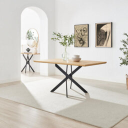 Furniturebox Uk Leonardo Oak Effect Dining Table & 6 Halley Taupe Fabric Chairs - thumbnail 2
