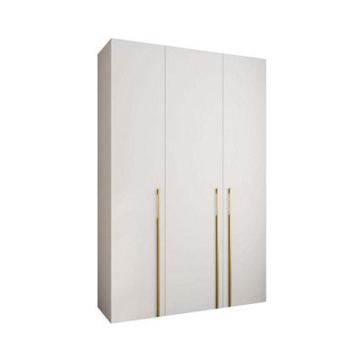 Arte Stylish White Como Iii Hinged Door Wardrobe H2460mm W1600mm D500mm, Three Doors, Eleven Shelves, Two Hanging Rails, Gold Handles - image 1