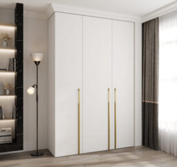 Arte Stylish White Como Iii Hinged Door Wardrobe H2460mm W1600mm D500mm, Three Doors, Eleven Shelves, Two Hanging Rails, Gold Handles - thumbnail 2