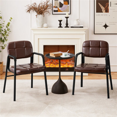 Yaheetech Set Of 2 Upholstered Reception Chair With Armrest Brown - image 1