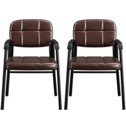 Yaheetech Set Of 2 Upholstered Reception Chair With Armrest Brown - thumbnail 2