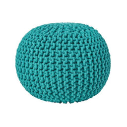 Homescapes Teal Green Round Cotton Knitted Pouffe Footstool