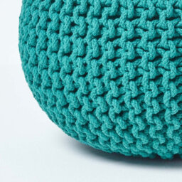 Homescapes Teal Green Round Cotton Knitted Pouffe Footstool - thumbnail 4