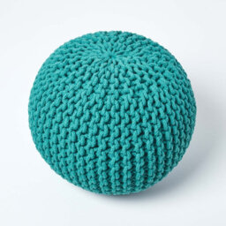Homescapes Teal Green Round Cotton Knitted Pouffe Footstool - thumbnail 3