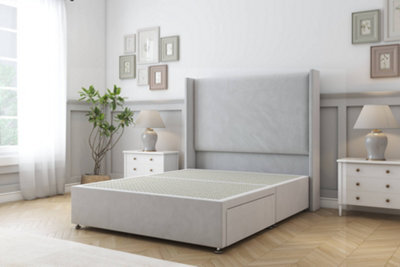 "Sloomy Devonshire Silver Plush Divan Bed Base No Drawers With 54"" Wingback Headboard 3' Single" - image 1
