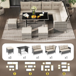Costway 7 Pieces Patio Conversation Set Outdoor Pe Rattan Sectional Sofa Set With Cushions-White - thumbnail 8