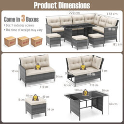 Costway 7 Pieces Patio Conversation Set Outdoor Pe Rattan Sectional Sofa Set With Cushions-White - thumbnail 3