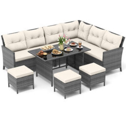 Costway 7 Pieces Patio Conversation Set Outdoor Pe Rattan Sectional Sofa Set With Cushions-White - thumbnail 2