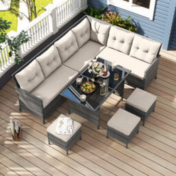 Costway 7 Pieces Patio Conversation Set Outdoor Pe Rattan Sectional Sofa Set With Cushions-White - thumbnail 4