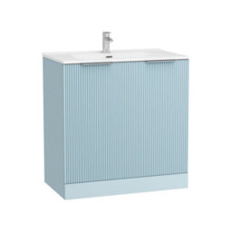 Royal Bathrooms Evora 800mm Powder Blue Fluted Floor Standing Bathroom Vanity Unit 2 Door Cabinet Storage With Ceramic Basin Sink - 1 Tap Hole - thumbnail 7