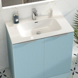 Royal Bathrooms Evora 800mm Powder Blue Fluted Floor Standing Bathroom Vanity Unit 2 Door Cabinet Storage With Ceramic Basin Sink - 1 Tap Hole - thumbnail 4