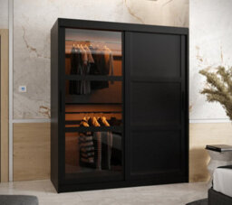 Arte Parma Iii Sliding Door Wardrobe (H2000mm W1500mm D620mm) With Shelves -Black Matt