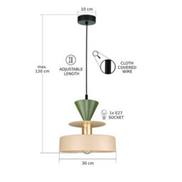 Luminosa Lighting Luminosa Valia Dome Pendant Ceiling Light Beige, Green 1X E27 - thumbnail 3