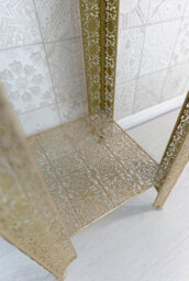 Downton Interiors Light Gold Embossed Metal Mirrored Glass Side Table With Shelf - Agadir Range - thumbnail 4