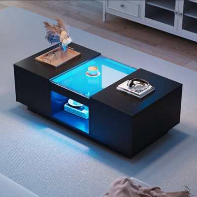 Led Coffee Table With Storage, 2 Tiers And 2 Drawers - image 1