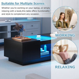 Led Coffee Table With Storage, 2 Tiers And 2 Drawers - thumbnail 4
