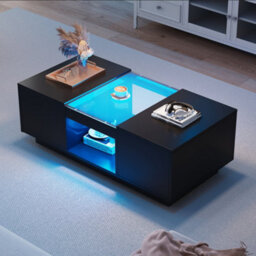 Led Coffee Table With Storage, 2 Tiers And 2 Drawers - thumbnail 1