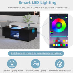 Led Coffee Table With Storage, 2 Tiers And 2 Drawers - thumbnail 3