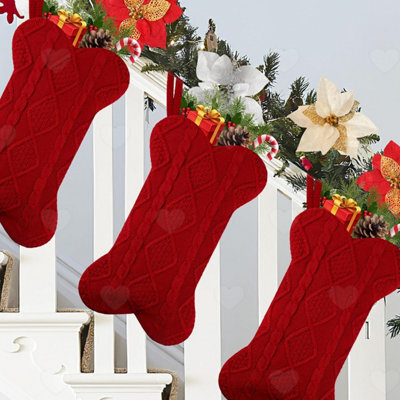 Amorly 3Pcs Dog Christmas Stockings, 16.5 Inch Large Double Sided Knitted Bone Shaped Hanging Stocking For Pet Xmas Home Decor - image 1