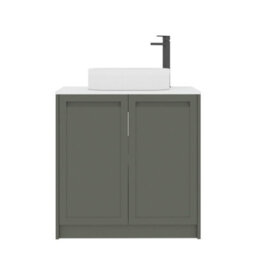Royal Bathrooms Royal Bathroom Elmore 800mm Matt Green Freestanding Countertop Bathroom Vanity Unit 2 Door Plain White Worktop With Lyon Basin - thumbnail 7