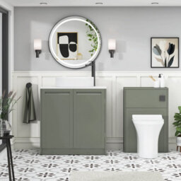 Royal Bathrooms Royal Bathroom Elmore 800mm Matt Green Freestanding Countertop Bathroom Vanity Unit 2 Door Plain White Worktop With Lyon Basin - thumbnail 5
