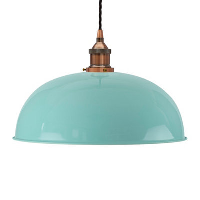 Duck Egg Blue Worcester Painted Dome Pendant Light With Antique Copper Lamp Holder And Black Twisted Cable - Se Home - image 1