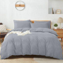 Aspire Homeware Plain Duvet Cover Set Soft Microfibre, Silver, Single (L)200Cm X (W)135Cm - thumbnail 1