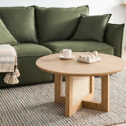 Wyld And Coco Luxeliving Light Brown Round Coffee Table 80 Cm Diameter Mdf Top With Rattan Base - thumbnail 2