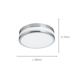 Eglo Led Palermo Bathroom Wall Or Ceiling Light, 1000 Lumen Output, Warm White 3000K, Ip44 Chrome & Satin Glass - thumbnail 4