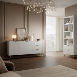 Arte Lante Bookcase 88 Cm In White - Tall Display Storage With Eight Cubes And Two Drawers - thumbnail 6