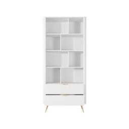 Arte Lante Bookcase 88 Cm In White - Tall Display Storage With Eight Cubes And Two Drawers - thumbnail 5