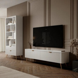 Arte Lante Bookcase 88 Cm In White - Tall Display Storage With Eight Cubes And Two Drawers - thumbnail 7