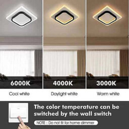 Square Black Led Ceiling Light Panel Contemporary Flush Mount Lamp For Living Room And Bedroom - thumbnail 4