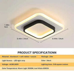 Square Black Led Ceiling Light Panel Contemporary Flush Mount Lamp For Living Room And Bedroom - thumbnail 2