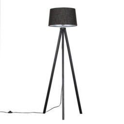 Valuelights Barbro Black Tripod Floor Lamp With Linen Tapered Shade And Bulb