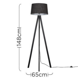 Valuelights Barbro Black Tripod Floor Lamp With Linen Tapered Shade And Bulb - thumbnail 3
