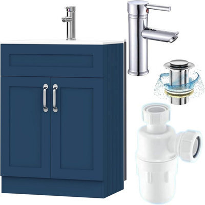 Belofay 500mm Bathroom Vanity Unit With Basin, White Ceramic Bathroom Sink With Trap And Waste, No Tap Included(Crawley Blue) - image 1