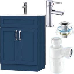 Belofay 500mm Bathroom Vanity Unit With Basin, White Ceramic Bathroom Sink With Trap And Waste, No Tap Included(Crawley Blue) - thumbnail 1