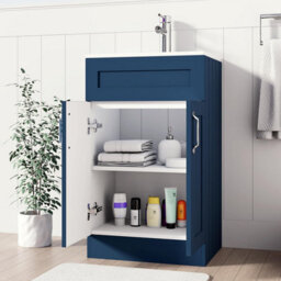 Belofay 500mm Bathroom Vanity Unit With Basin, White Ceramic Bathroom Sink With Trap And Waste, No Tap Included(Crawley Blue) - thumbnail 2