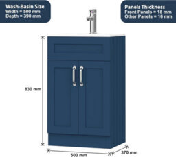 Belofay 500mm Bathroom Vanity Unit With Basin, White Ceramic Bathroom Sink With Trap And Waste, No Tap Included(Crawley Blue) - thumbnail 3