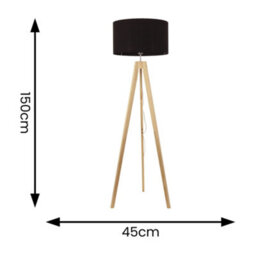 Valuelights Jackson Natural Wood Tripod Floor Lamp With Black Fabric Lamp Shade - thumbnail 4