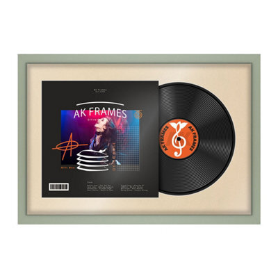 "AK Frames 25X17"" Green Modern Vinyl Record Frame With Ivory Mount For 12 Inch Lp Cover & Disc - Overlapped Design" - image 1