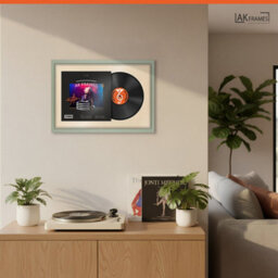 "AK Frames 25X17"" Green Modern Vinyl Record Frame With Ivory Mount For 12 Inch Lp Cover & Disc - Overlapped Design" - thumbnail 5