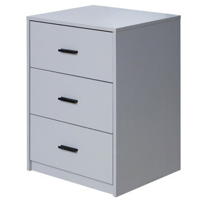 Urbn-Living Urbnliving Height 56Cm 3 Drawer Wooden Bedroom Bedside Cabinet Furniture Grey Drawers Storage Nightstand Side Table - image 1