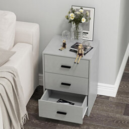 Urbn-Living Urbnliving Height 56Cm 3 Drawer Wooden Bedroom Bedside Cabinet Furniture Grey Drawers Storage Nightstand Side Table - thumbnail 4