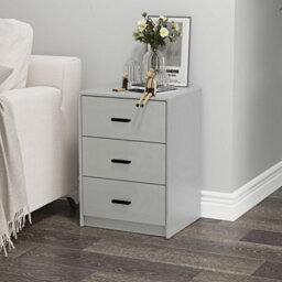 Urbn-Living Urbnliving Height 56Cm 3 Drawer Wooden Bedroom Bedside Cabinet Furniture Grey Drawers Storage Nightstand Side Table - thumbnail 2