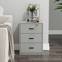Urbn-Living Urbnliving Height 56Cm 3 Drawer Wooden Bedroom Bedside Cabinet Furniture Grey Drawers Storage Nightstand Side Table - thumbnail 3