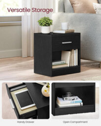 Songmics Vasagle Side Table With Drawer, End Table With Storage Space, Handle, For Bedroom Or Living Room, Classic Black - thumbnail 3